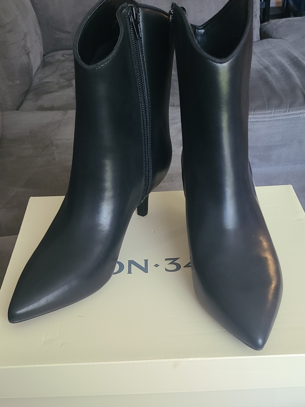 Pointed Black Leather Ankle Booties with Side Zip